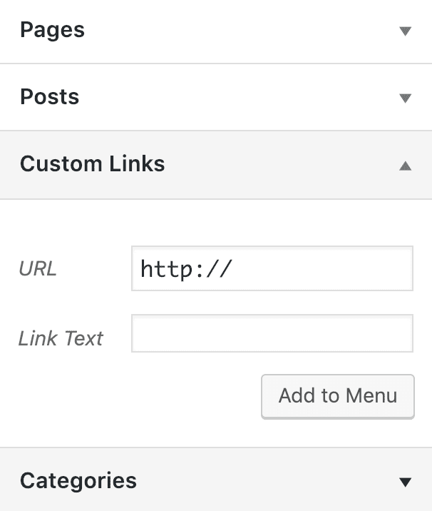 WordPress menu custom links