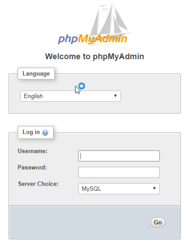 PhpMyAdmin Login Screen