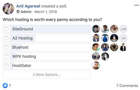 Anil Agarwals's poll about which hosting solution is the best and Siteground came out on top by a huge margin