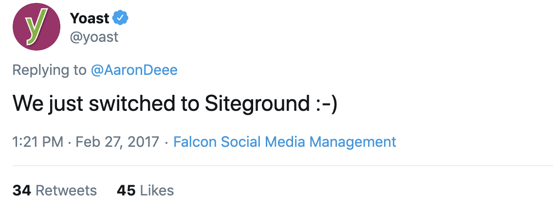 Yoast is saying that they have switched to Siteground hosting on their twitter account
