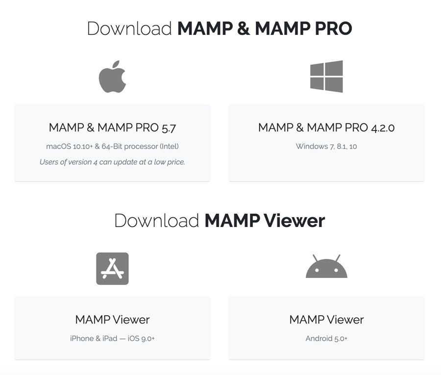 MAMP download options
