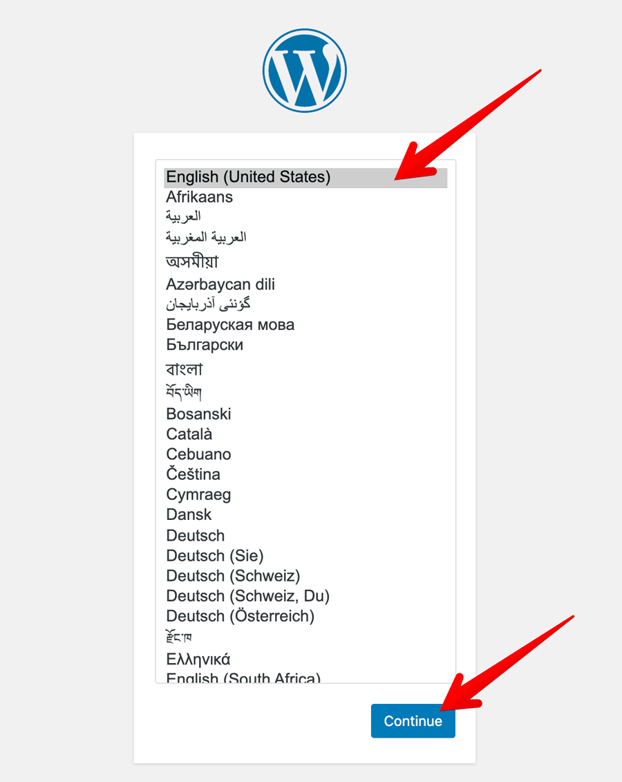 WordPress installation language