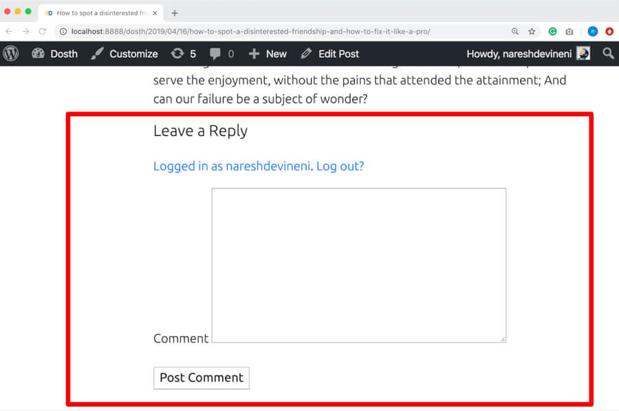 Comment form without the php notice