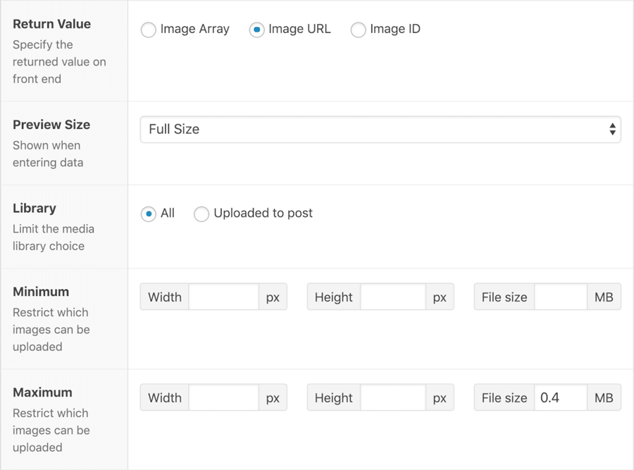 Image URL and the field size