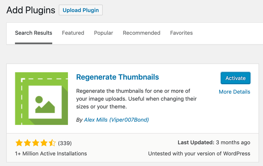 WordPress Regenerate thumbnails plugin