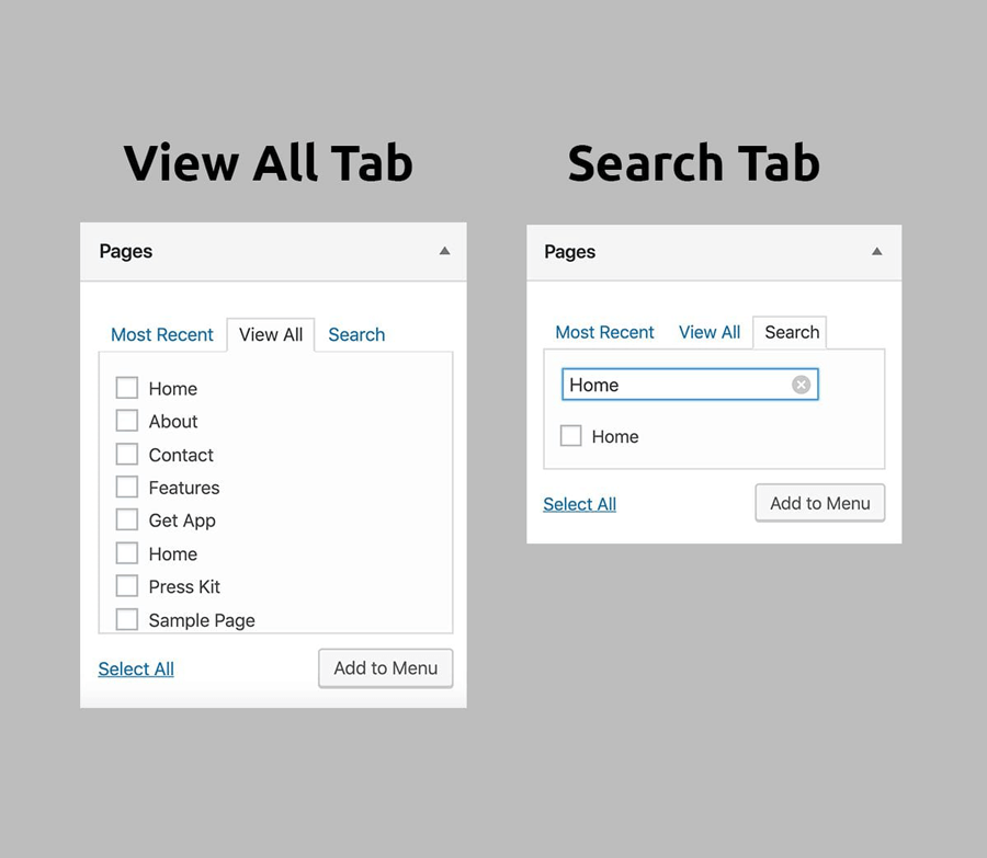 Difference between View all tab and the Search tab