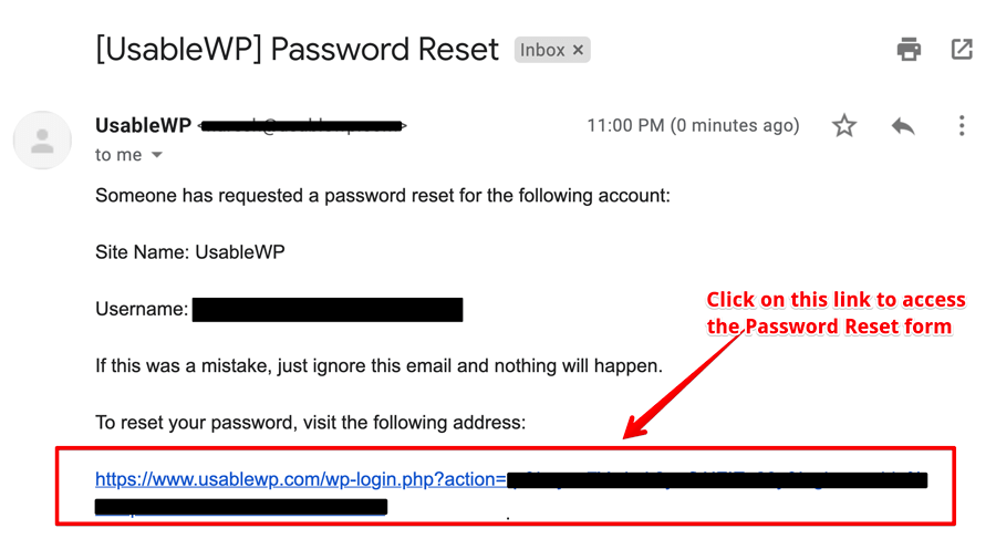 WordPress Password Reset Email Instructions