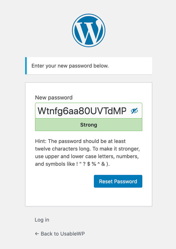 WordPress Password Reset Form
