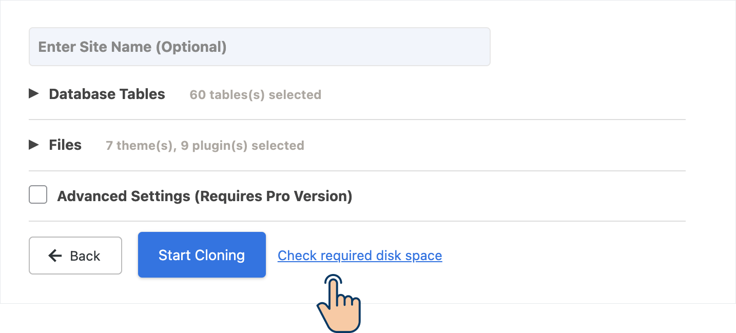 Link for checking the estimated disk space