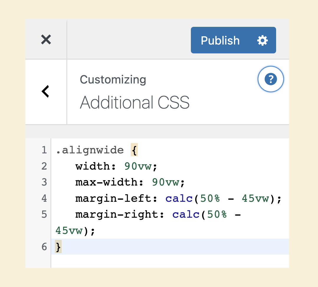 CSS code editor inside the Additional CSS panel