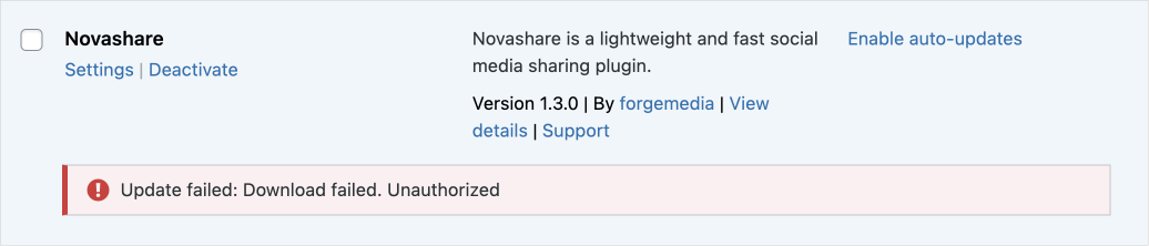 Novashare plugin not getting any update because the license didn't got activated