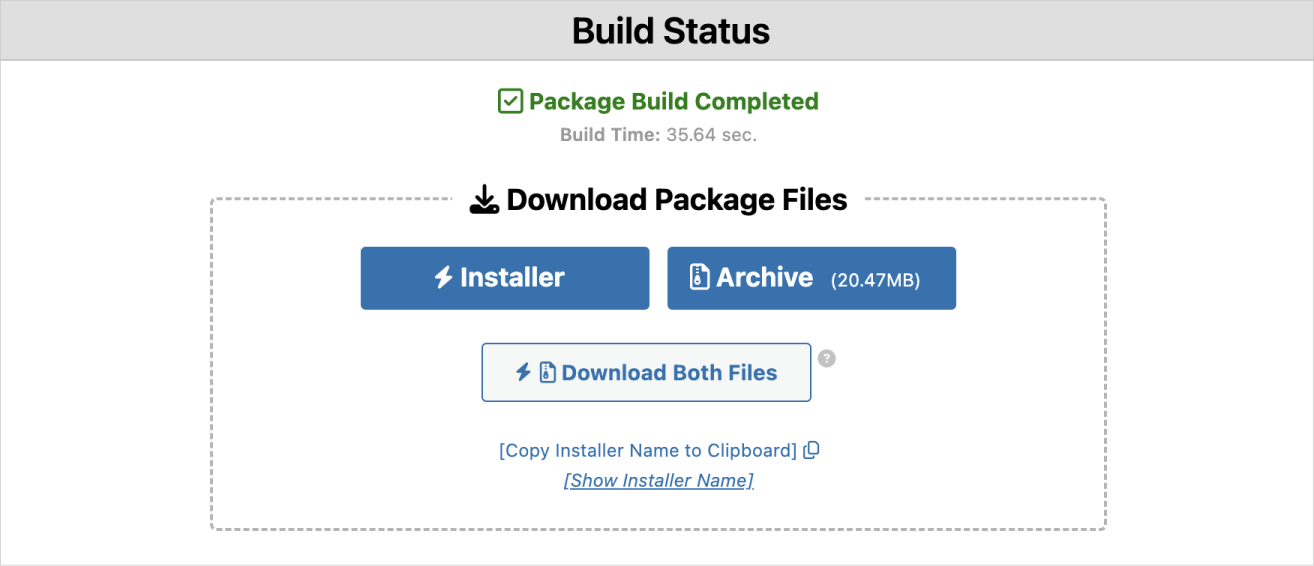 Database package creation is complete so that you can download the files